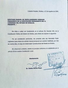 Rubén Rocha Moya pide licencia por tiempo indefinido a la gubernatura de Sinaloa